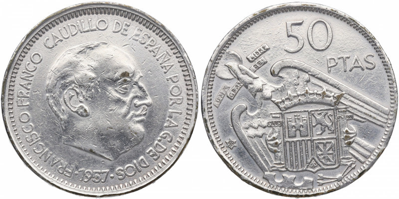 1957*59. Franco (1939-1975). 50 Pesetas. A&C 134. Ni. Falsa de epoca con reverso...