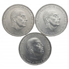 1966*66. Franco (1939-1975). 100 pesetas. Lote de TRES monedas. Ag. EBC. Est.60.