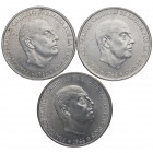 1966*66*67*68. Franco (1939-1975). 100 pesetas. Lote de TRES monedas. Ag. EBC. Est.60.
