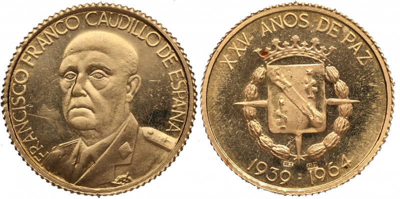 1967. Franco (1939-1975). Madrid. Medalla. Au. 3,50 g. Busto de Francisco Franco...