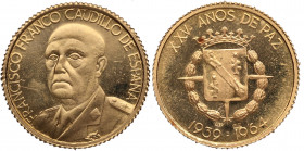 1967. Franco (1939-1975). Madrid. Medalla. Au. 3,50 g. Busto de Francisco Franco /XXV AÑOS DE PAZ 1939-1964. Insignificantes marquitas. SC. Est.300.