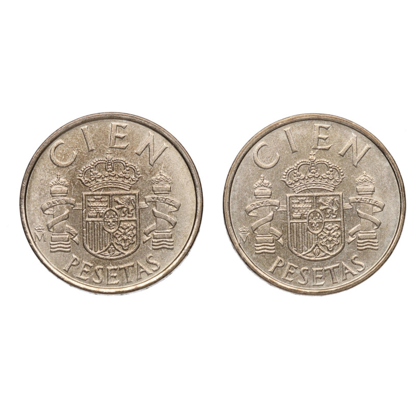 1983. Juan Carlos I (1975-2014). Madrid. 100 Pesetas (2 monedas). Ae. Flores lis...