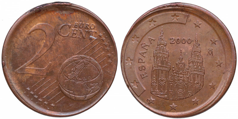 2000. Juan Carlos I (1975-2014). 2 Céntimos de €. Cu. 2,31 g. Error : Acuñación ...
