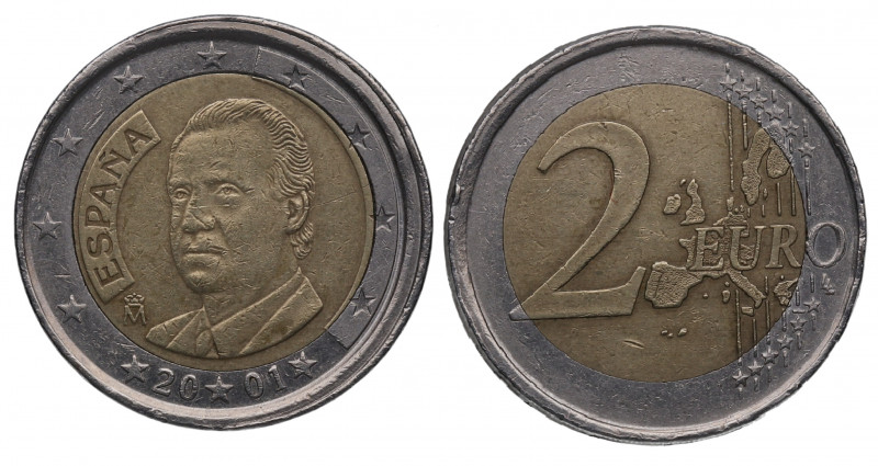 2001. Juan Carlos I (1975-2014). 2 Euros. A&C 299. ERROR: Acuñación desplazada, ...