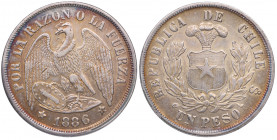 1886. Chile. 1 Peso. Ag. 24,85 g. EBC+. Est.90.