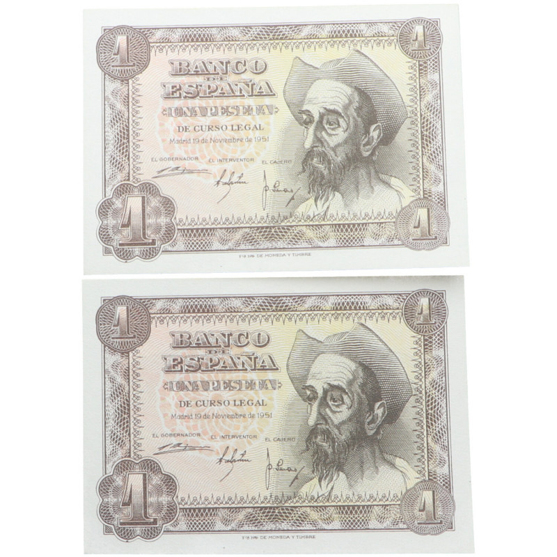 1951. Estado Español (1936-1975). SIN SERIE. Pareja de 1 Peseta. SC. Est.60.