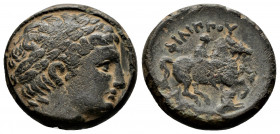 (Bronze, 4.94g 18mm) Kings of Thrace, Lysimachos (Satrap, 323-305 BC). Lysimacheia, c. 317-305. AE
Laureate head of Apollo right 
Rev.Horseman riding ...