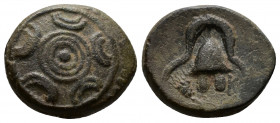 (Bronze, 3.54g 16mm) KINGS of MACEDON. temp. Alexander III – Philip III. Circa 325-310 BC. Uncertain Macedonian mint. AE
Macedonian shield 
Rev.Macedo...