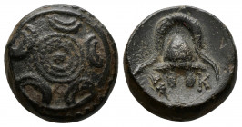 (Bronze, 3.95g 15mm) KINGS of MACEDON. temp. Alexander III – Philip III. Circa 325-310 BC. Uncertain Macedonian mint. AE
Macedonian shield 
Rev.Macedo...