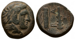 (Bronze, 4.89g 17mm) Kings of Macedonia, Alexander III, 336-323 and posthumous issues, AE 
 Head of Herakles r., wearing leonte, dotted border, 
Rev. ...