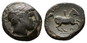 (Bronze, 4.95g 18mm) Kings of Macedonia, Philip II, 359-336 and posthumous issues,Uncertain mint, c. 359-336 BC AE
Laureate head of Apollo right,
Re...