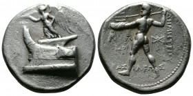 (Silver 16.99g 28mm) Kings of Macedon. Salamis. Demetrios I Poliorketes 306-283 BC. Tetradrachm AR
Nike, blowing trumpet and holding stylis, standing ...