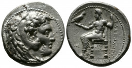 (Silver 17.12g 27mm) KINGS OF MACEDON. Alexander III. the Great (336-323 BC). Tetradrachm. Babylon AR
Head of Herakles right, wearing lion skin.
Rev: ...