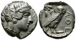 (Silver,17.15g 26mm) ATTICA. Athens. Tetradrachm (Circa 454-404 BC). AR
Helmeted head of Athena right, with frontal eye.
Rev: AΘE./ Owl standing right...