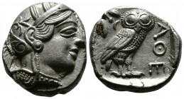 (Silver,17.11g 23mm) ATTICA. Athens. Tetradrachm (Circa 454-404 BC). AR
Helmeted head of Athena right, with frontal eye.
Rev: AΘE./ Owl standing right...