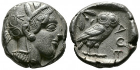 (Silver,17.10g 24mm) ATTICA. Athens. Tetradrachm (Circa 454-404 BC). AR
Helmeted head of Athena right, with frontal eye.
Rev: AΘE./ Owl standing right...