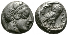 (Silver,17.00g 23mm) ATTICA. Athens. Tetradrachm (Circa 454-404 BC). AR
Helmeted head of Athena right, with frontal eye.
Rev: AΘE./ Owl standing right...