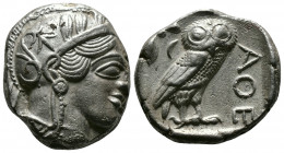 (Silver,17.09g 22mm) ATTICA. Athens. Tetradrachm (Circa 454-404 BC). AR
Helmeted head of Athena right, with frontal eye.
Rev: AΘE./ Owl standing right...
