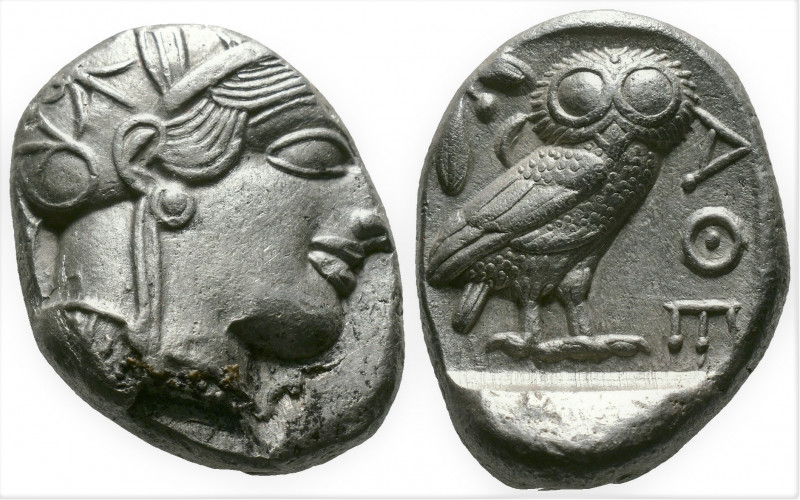 (Silver,17.14g 21mm) ATTICA. Athens. Tetradrachm (Circa 454-404 BC). AR
Helmeted...