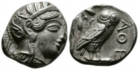 (Silver,17.05g 22mm) ATTICA. Athens. Tetradrachm (Circa 454-404 BC). AR
Helmeted head of Athena right, with frontal eye.
Rev: AΘE./ Owl standing right...