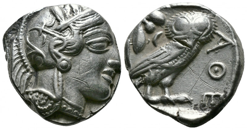 (Silver,17.01g 25mm) ATTICA. Athens. Tetradrachm (Circa 454-404 BC). AR
Helmeted...