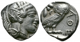 (Silver,17.01g 25mm) ATTICA. Athens. Tetradrachm (Circa 454-404 BC). AR
Helmeted head of Athena right, with frontal eye.
Rev: AΘE./ Owl standing right...