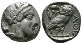 (Silver 17.18g 24mm) ATTICA. Athens. Tetradrachm (Circa 454-404 BC). AR
Helmeted head of Athena right, with frontal eye.
Rev: AΘE./ Owl standing right...