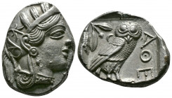 (Silver 17.14g 21mm) ATTICA. Athens. Tetradrachm (Circa 454-404 BC). AR
Helmeted head of Athena right, with frontal eye.
Rev: AΘE./ Owl standing right...