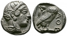 (Silver 17.10g 23mm) ATTICA. Athens. Tetradrachm (Circa 454-404 BC). AR
Helmeted head of Athena right, with frontal eye.
Rev: AΘE./ Owl standing right...