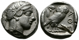 (Silver 17.17g 25mm) ATTICA. Athens. Tetradrachm (Circa 454-404 BC). AR
Helmeted head of Athena right, with frontal eye.
Rev: AΘE./ Owl standing right...