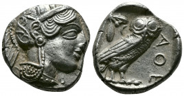 (Silver 17.15g 25mm) ATTICA. Athens. Tetradrachm (Circa 454-404 BC). AR
Helmeted head of Athena right, with frontal eye.
Rev: AΘE./ Owl standing right...