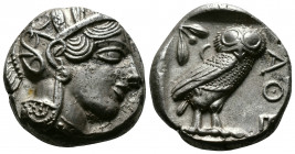 (Silver 17.13g 24mm) ATTICA. Athens. Tetradrachm (Circa 454-404 BC). AR
Helmeted head of Athena right, with frontal eye.
Rev: AΘE./ Owl standing right...