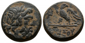 (Bronze, 8.58g 19mm) Pontos, Amisos Circa 95-70 BC. AE
 Laureate head of Zeus right 
Rev.Eagle standing on thunderbolt to left, head reverted.