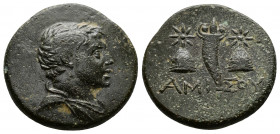 (Bronze, 4.01g 19mm) Pontos, Amisos Struck under Mithradates VI, circa 120-111 BC. AE
Winged and draped bust of Perseus right 
Rev. Cornucopiae betwee...