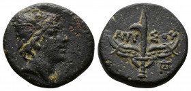 (Bronze, 2.82g 16mm) PONTOS. Amisos. Time of Mithradates VI Eupator, circa 85-65 BC. AE
 Head of Perseus right, wearing a winged Phrygian helmet. 
Rev...