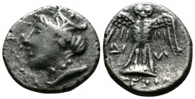 (Silver 5.18g 19mm) Pontos. Amisos circa 300-125 BC.Siglos AR
Turreted head of Tyche-Hera rleft
Rev: Owl, with wings spread, standing facing on shield...
