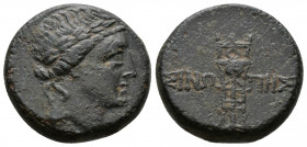 (Bronze, 8.49g 20mm) Paphlagonia. Sinope 120-63 BC. AE
Laureate head of Apollo right 
Rev.ΣΙΝΩ-ΠΗΣ; tripod.