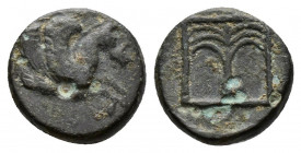 (0.83g 10mm Bronze)Troas. Skepsis circa 400-310 BC. Bronze AE 
 Forepart of Pegasos right 
Rev.Fir tree within square; thunderbolt to outer left. 
 SN...