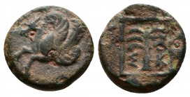 (Bronze, 1.01g 12mm) Troas. Skepsis circa 400-310 BC. AE 
Forepart of Pegasos right 
Rev. Fir tree within square