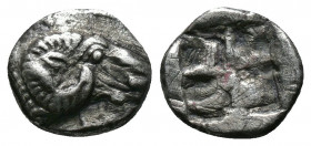 (Silver, 0.98g 10mm) TROAS, Kebren. 5th century BC. AR Diobol 
 Ram’s head right 
Rev. Quadripartite incuse square. 
SNG Copenhagen 254; Klein -; SNG ...