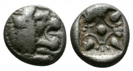 (1.10g 10mm Silver) IONIA, Miletos. ca. 500 BC. AR Twelfth Stater 
Forepart of lion 
Rev.Starlike floral ornament in shallow incuse square.
 Klín.424....