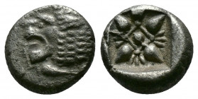 (1.13g 10mm Silver) Ionia. Miletos circa 500 BC. Diobol AR 
Forepart of lion right, head left 
 Rev.Stellate design within incuse square. 
SNG Kayhan ...