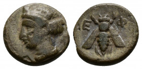 (Bronze, 1.04g 12mm) IONIA. Ephesus. AE 305-288 B.C. AE
 Head of Tyche turreted, facing left 
Rev. Bee.