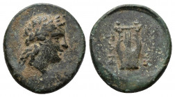 (Bronze, 2.20g 14mm) Caria, Alabanda. (?) After 168 BC, AE 
Laureate head of Apollo right 
 Rev.Lyre