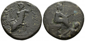 (Bronze, 11.20g 26mm) CILICIA. Tarsos. 164-27 BC. AE 
Tyche, turreted and veiled, seated right, holding reed in her right hand; below, river-god Pyram...