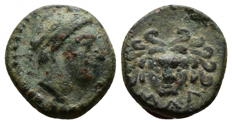 (Bronze, 1.38g 12mm) CILICIA. Mallos. Ae (4th century BC). AE
Head of river god ...