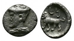 (Silver, 0.36g 6mm) CILICIA. Uncertain. Early 4th century BC. Hemiobol 
Draped bust of Hermes to left, wearing petasos. 
Rev. bēth lāmadh, in Aramaic ...