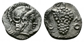 (Silver 0.55g 9 mm) CILICIA. Soloi. (Circa 410-375 BC). AR Obol 
Helmeted head of Athena right.
Rev: Grape bunch on vine;
Göktürk -; SNG BN 187; SNG L...