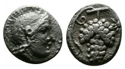 (Silver 0.76g 9 mm) CILICIA. Soloi. (Circa 410-375 BC). AR Obol 
Helmeted head of Athena right.
Rev: Grape bunch on vine;
Göktürk -; SNG BN 187; SNG L...