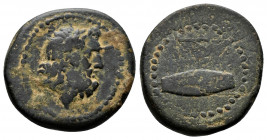 (Bronze, 4.00g 18mm) Kings of Galatia, Deiotaros (62-40 BC). AE
 Laureate head of Zeus right 
 Rev.Large monogram and Galatian shield. 
SNG BnF 2332